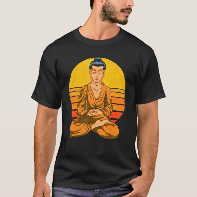 Camiseta Buddhism Spiritual Meditation Buddhist Retro Sunse (Frente)