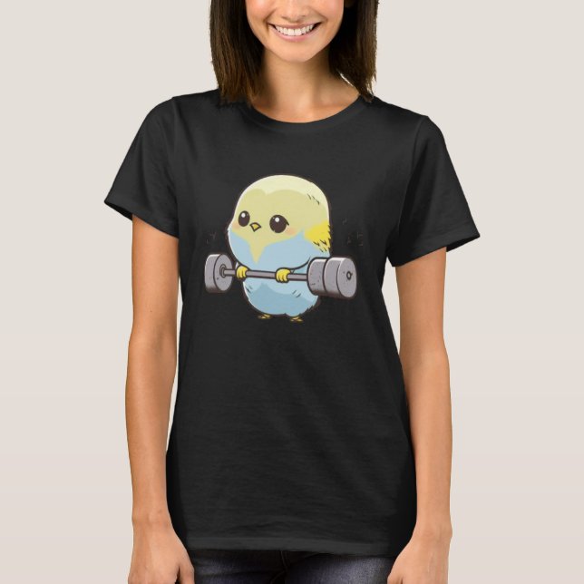 Camiseta Budgie Budgerigar Parakeet Lifting Bodybuilder Gym (Frente)