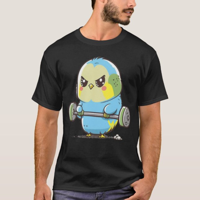 Camiseta Budgie Budgerigar Parakeet Lifting Bodybuilder Gym (Frente)