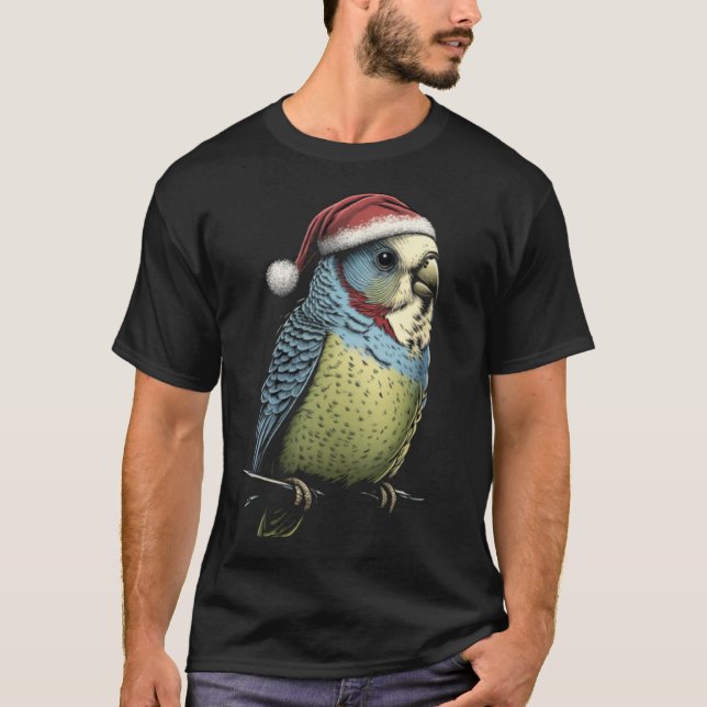 Camiseta Budgie Christmas Budgerigar Santa Hat Parakeet Bir (Frente)