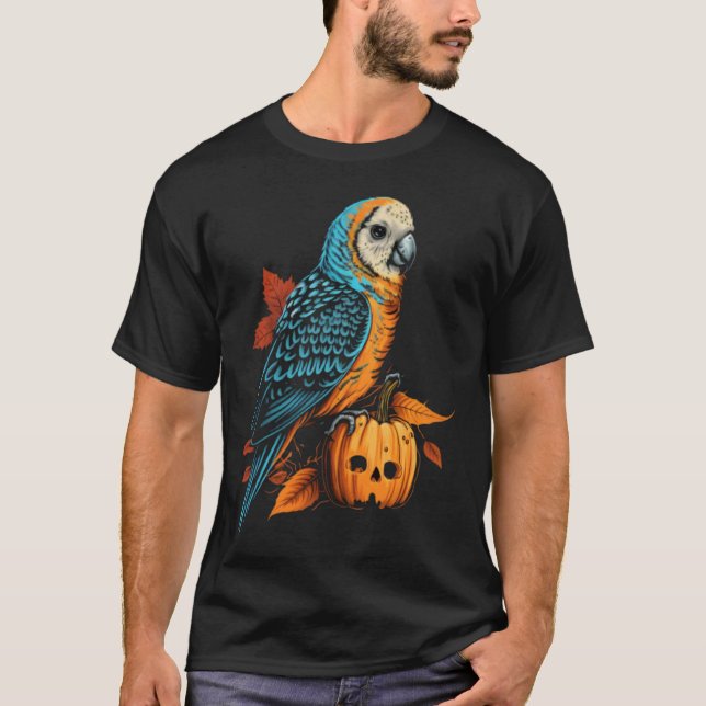 Camiseta Budgie Halloween Pumpkin Budgerigar Parakeet Bird  (Frente)