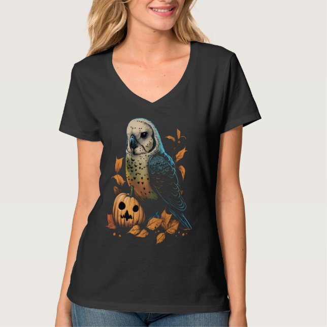Camiseta Budgie Halloween Pumpkin Budgerigar Parakeet Bird (Frente)