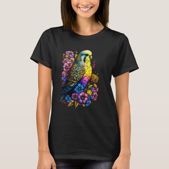 Camiseta Budgie Mom Flower Budgerigar Parakeet Bird Mother  (Frente)