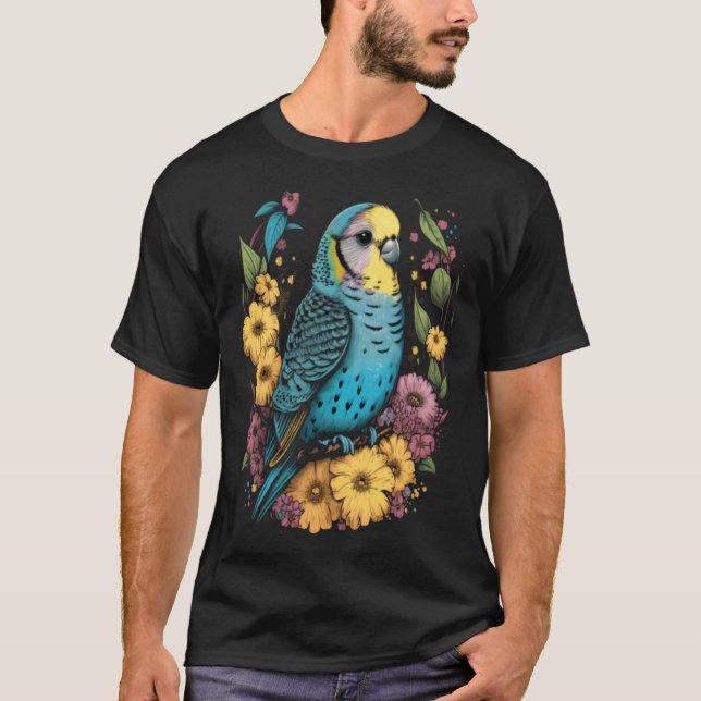 Camiseta Budgie Mom Flower Budgerigar Parakeet Bird Mother  (Frente)