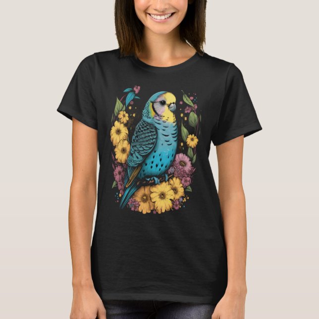 Camiseta Budgie Mom Flower Budgerigar Parakeet Bird Mother  (Frente)
