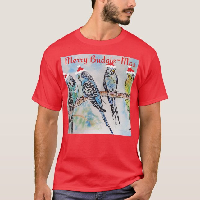 Camiseta Budgie Parakeet Budgerigar Mens Funny Christmas (Frente)