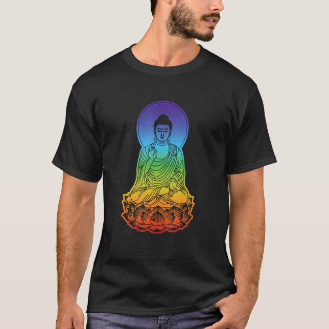 Camiseta Budismo 7 Chakras Yoga Buda Arco-íris (Frente)