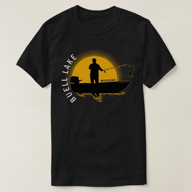 Camiseta Buell Lake Fish Michigan Sunrise (Frente do Design)