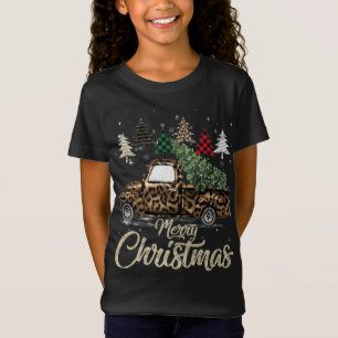 Camiseta Búfalo Xadrez de Natal Caminhão Vermelho com Leopa