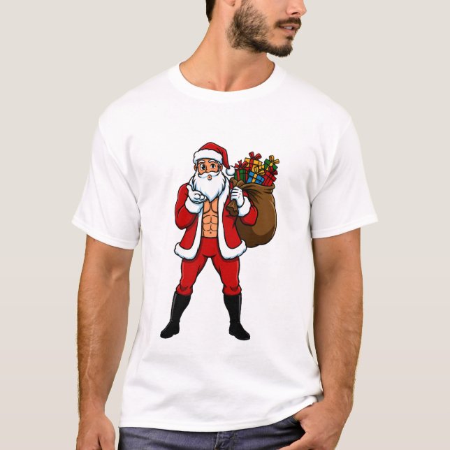 Camiseta Buff Santa Blowing Kiss! Ripped Abs & Sweet Christ (Frente)
