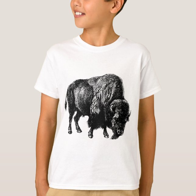 Camiseta Buffalo American Bison Vintage Wood Engrenando (Frente)