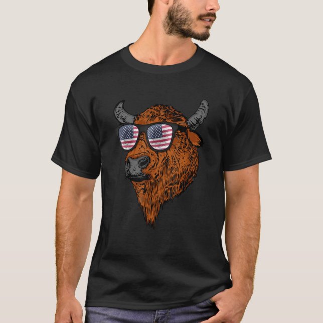 Camiseta Buffalo American Flag USA National Park Bison (Frente)
