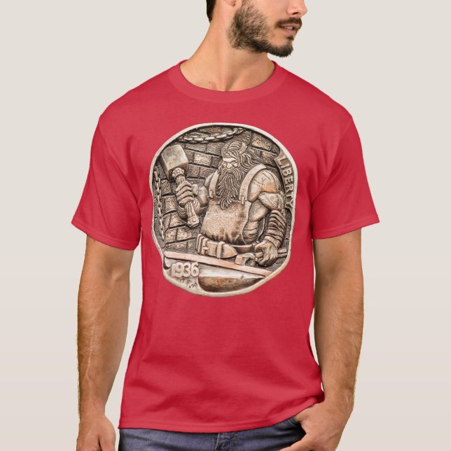 Camiseta Buffalo Nickel Hobo Coin Viking Blacksmige Forge (Frente)