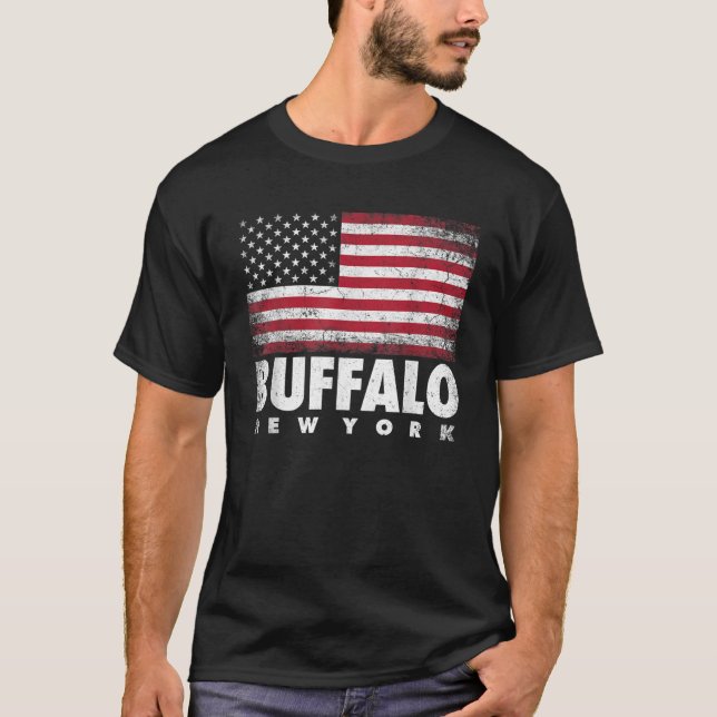 Camiseta Buffalo Nova York 4 de julho Bandeira Americana EU (Frente)