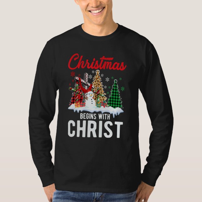 Camiseta Buffalo Plaid Christian Jesus Christmas Begins Wit (Frente)