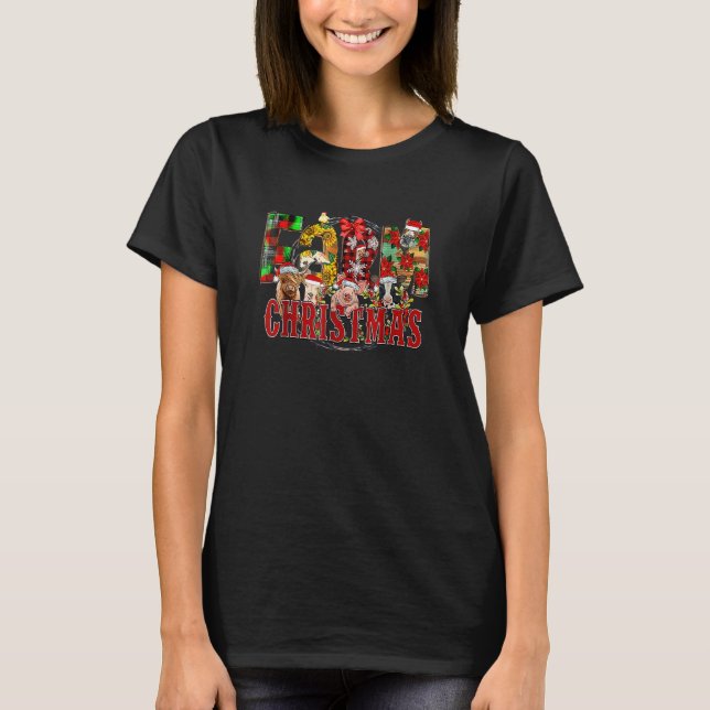 Camiseta Buffalo Plaid Farm Christmas Farm Animals Cow Pig  (Frente)