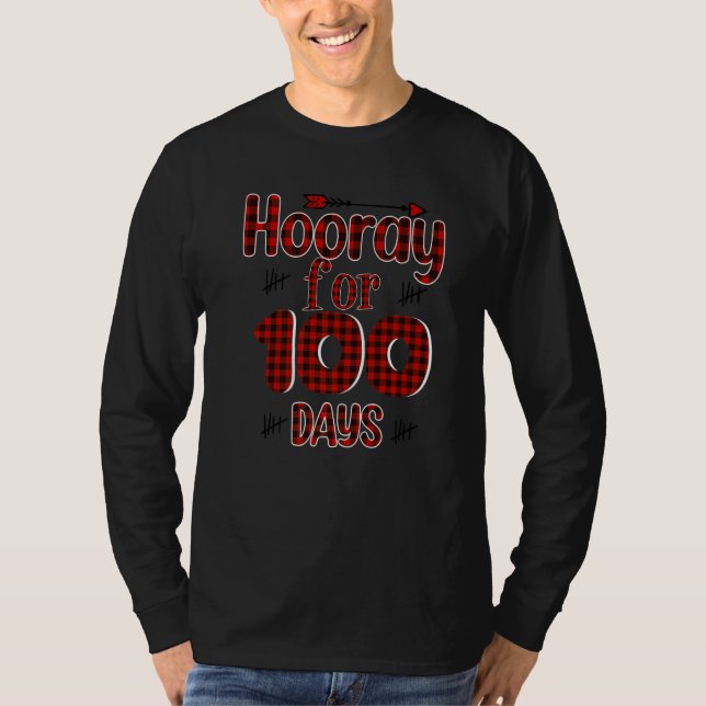 Camiseta Buffalo Plaid Happy 100th Day of School Hooray for (Frente)