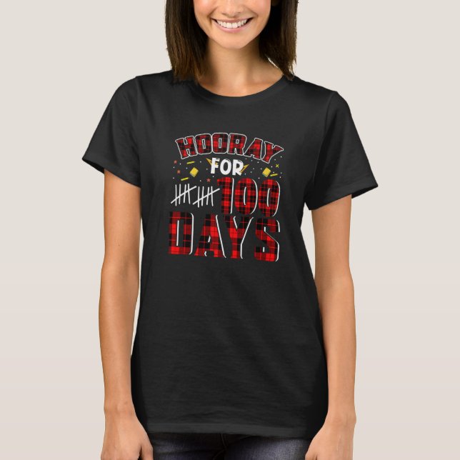 Camiseta Buffalo Plaid Happy 100th Day of School Hooray for (Frente)