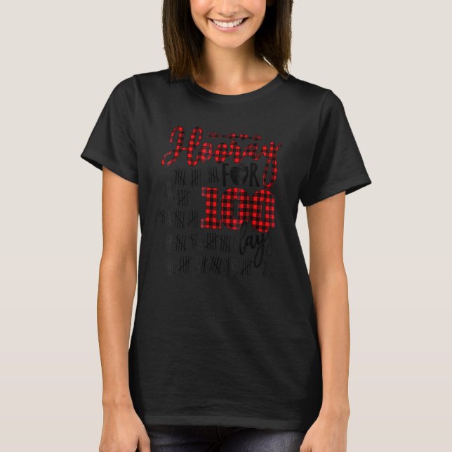 Camiseta Buffalo Plaid Happy 100th Day Of School Hooray For (Frente)