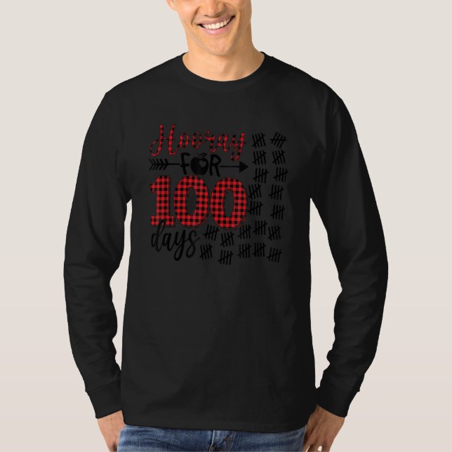 Camiseta Buffalo Plaid Happy 100th Day of School Hooray For (Frente)