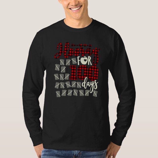 Camiseta Buffalo Plaid Happy 100th Day of School Hooray for (Frente)