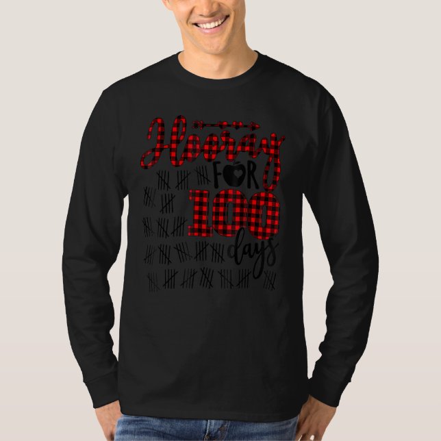 Camiseta Buffalo Plaid Happy 100th Day of School Hooray for (Frente)