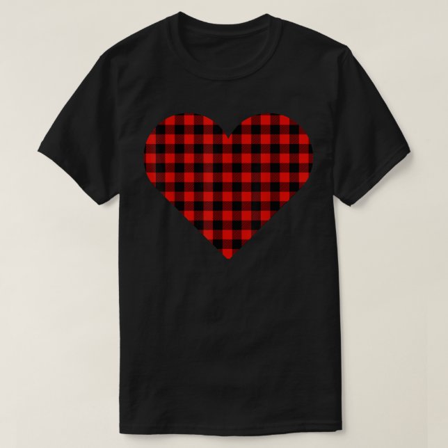 Camiseta Buffalo Plaid Heart Cute Matching for Couples Vale (Frente do Design)