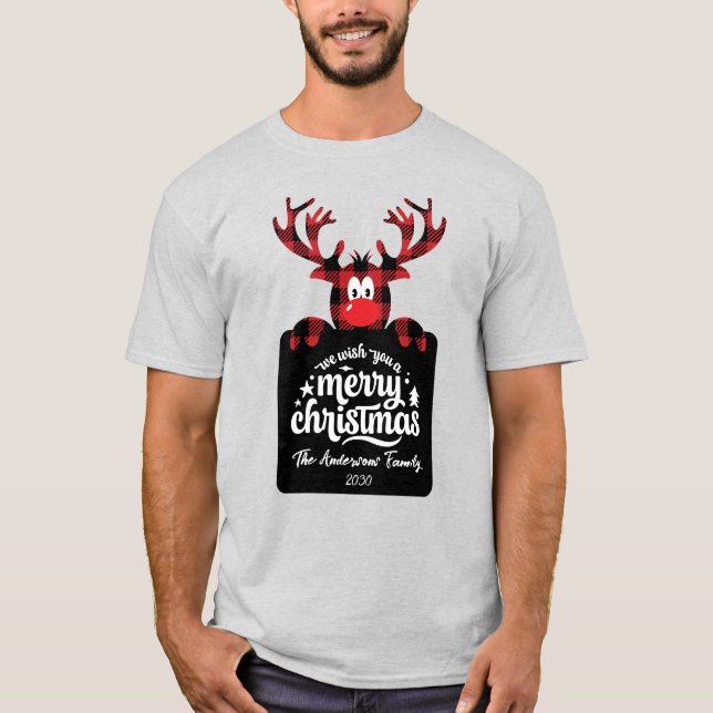 Camiseta Buffalo Plaid Reindeer Customized Christmas Family (Frente)