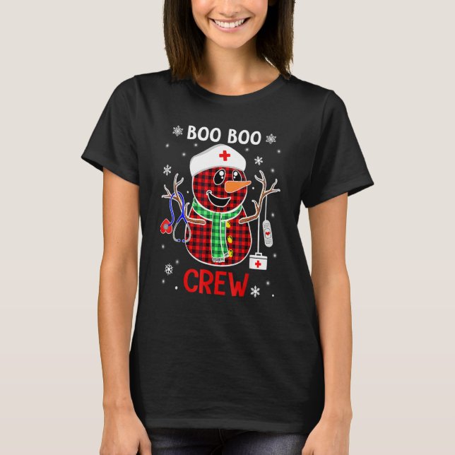 Camiseta Buffalo Plaid Snowman Nurse Boo Boo Crew Christmas (Frente)