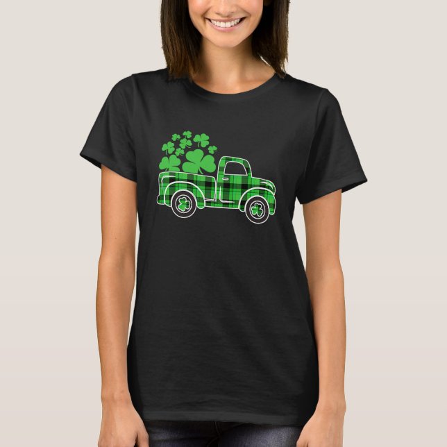 Camiseta Buffalo Plaid Truck Irish Shamrock Happy St Patric (Frente)