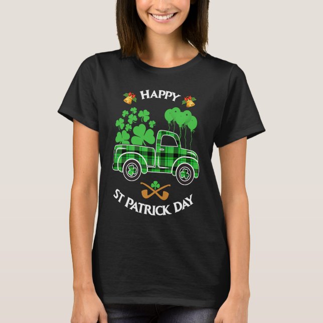 Camiseta Buffalo Plaid Truck Irish Shamrock Happy St Patric (Frente)