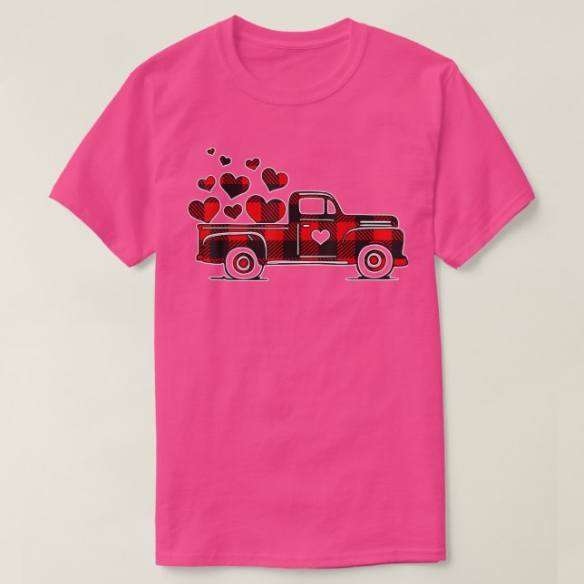 Camiseta Buffalo Red Plaid Truck With Heart Cute Valentine' (Frente do Design)