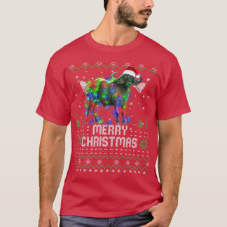 Camiseta Buffalo Santa Hat Animal Árvore de Natal Luz Hol