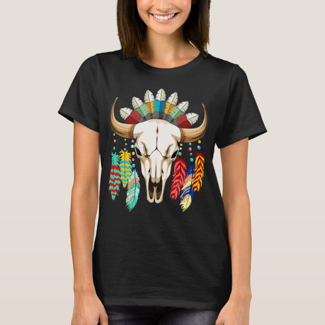Camiseta Buffalo Skull Native American Emblem (Frente)