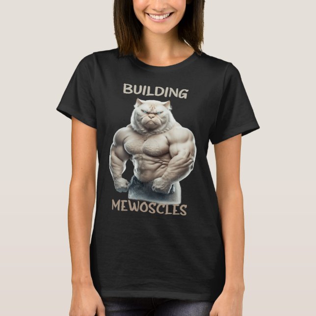 Camiseta Building Mewoscles Cat Kitten Weightlifting Bodybu (Frente)