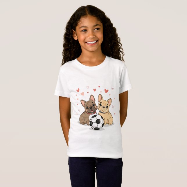 Camiseta Buldog Francés with soccer ball Valentine's Day (Frente Completa)