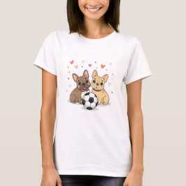 Camiseta Buldog Francés with soccer ball Valentine's Day