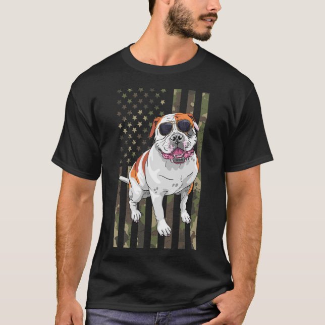 Camiseta Buldogdog Men American BuldoPai Mãe Camo EUA (Frente)