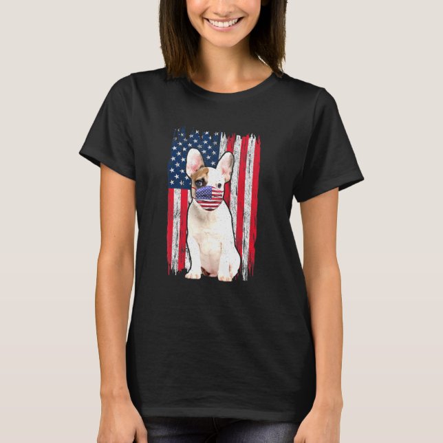 Camiseta Buldogue American Flag Dog Veste Face Mask 4th Of  (Frente)