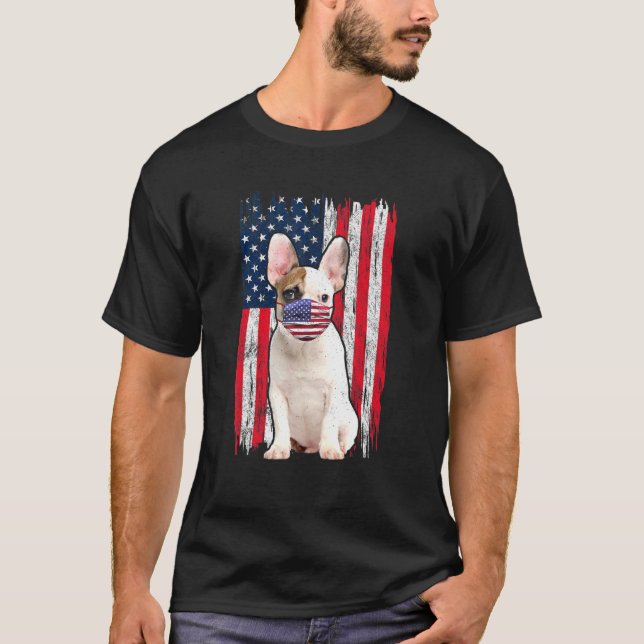 Camiseta Buldogue American Flag Dog Veste Face Mask 4th Of  (Frente)