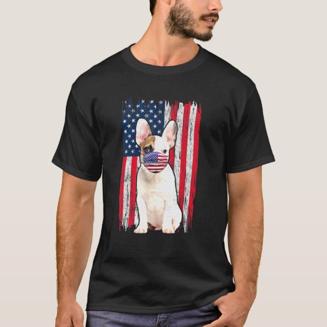 Camiseta Buldogue American Flag Dog Veste Face Mask 4th Of  (Frente)