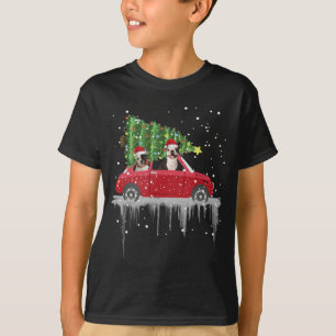 Camiseta Buldogue Andando Caminhão Vermelho Xmas Feliz Nata