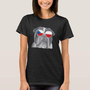 Camiseta Buldogue Cão Cachorro Bandeira Checa Óculos de sol