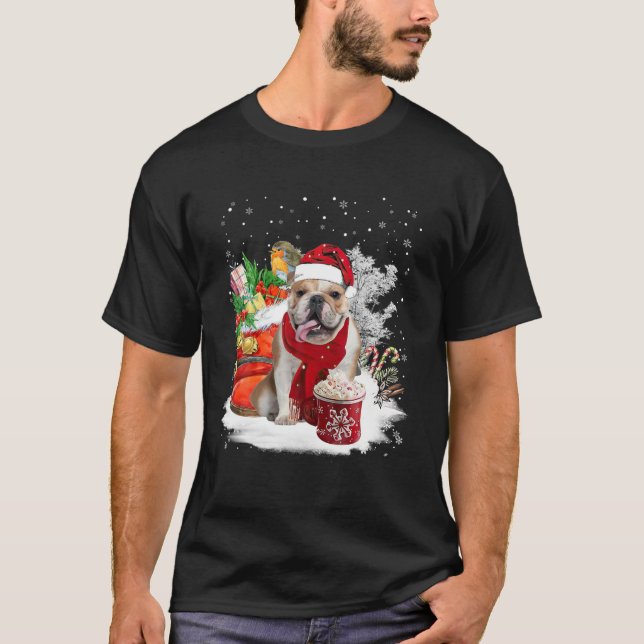 Camiseta Buldogue Christmas Santa Hat Eggnog Boots Snow Chr (Frente)