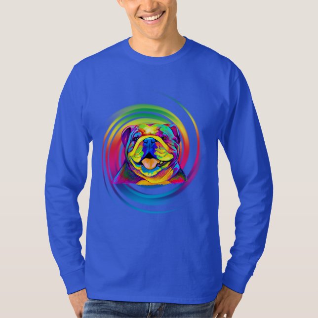 Camiseta Buldogue colorido no design (Frente)