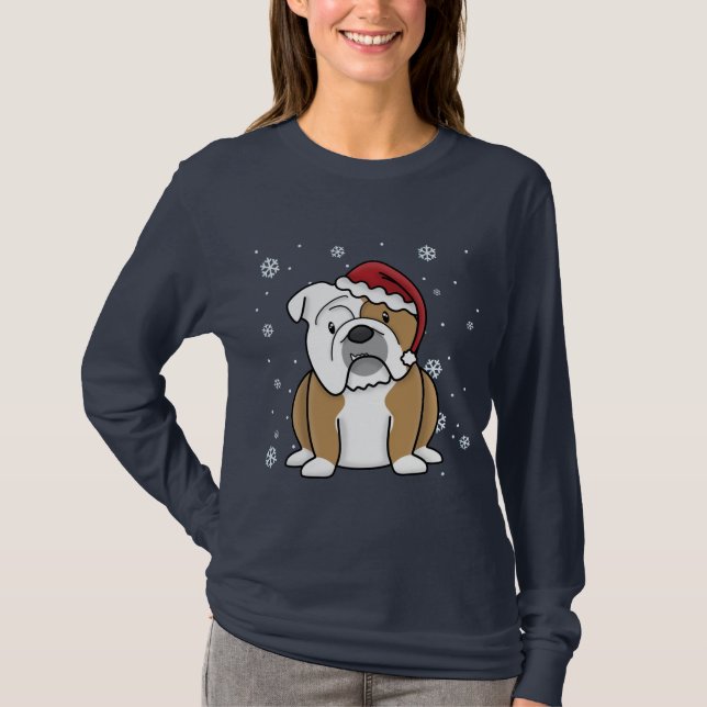 Camiseta Buldogue do inglês de Kawaii do Natal (Frente)