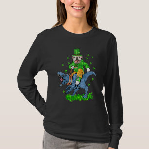 Camiseta Buldogue Dog Dia de São Patrício T Rex Leprechaun 