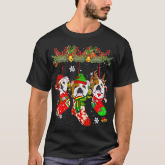 Camiseta Buldogue Em Meias Natal Santa Hat Luz
