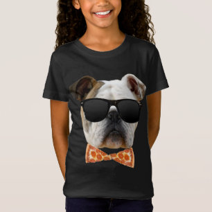 Camiseta Buldogue em óculos de sol e empate de Arco de pizz