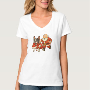Camiseta Buldogue engraçado de Natal rouba chapéu de Papai